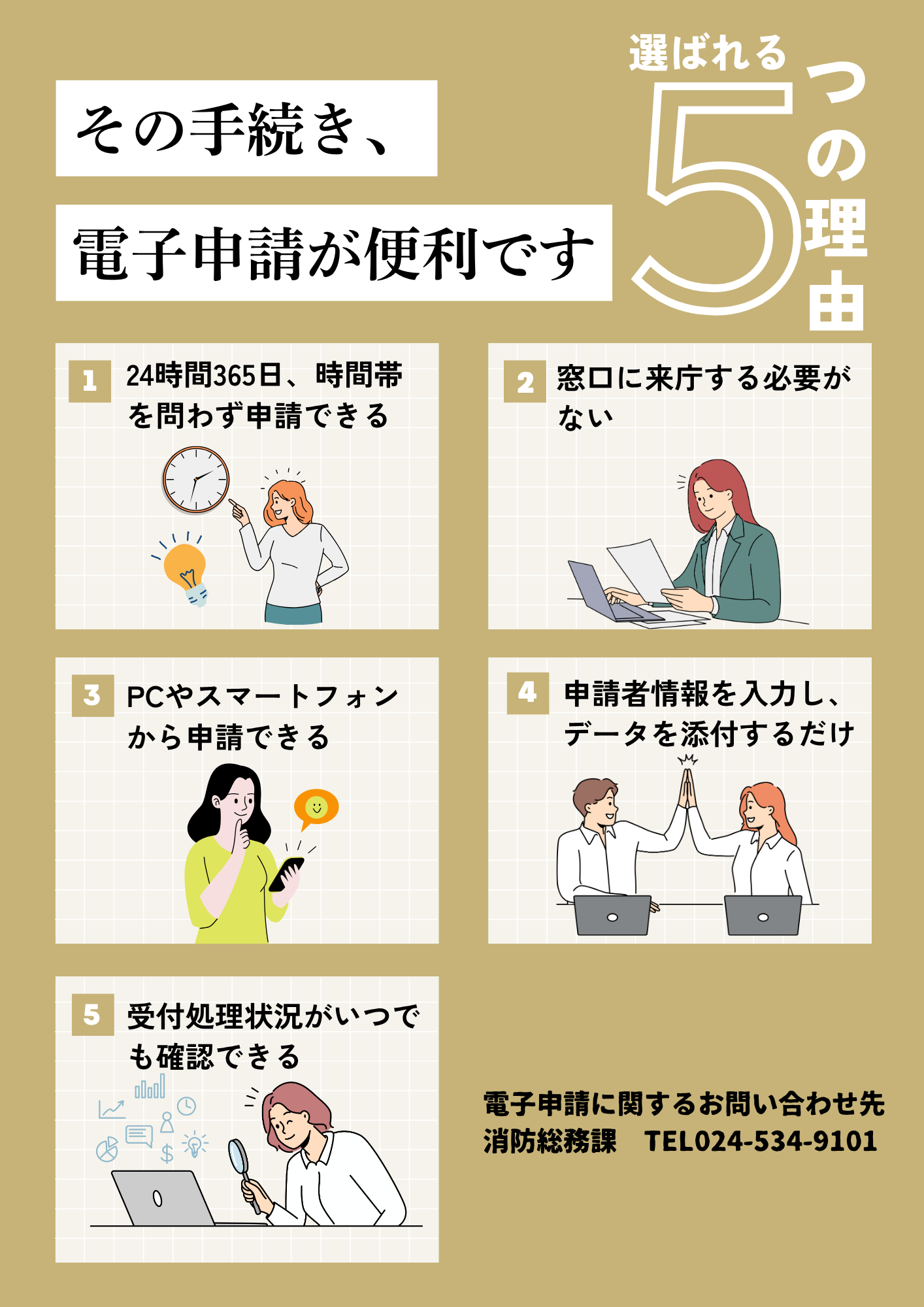 電子申請の利用を推奨する5つの利点が記載された画像