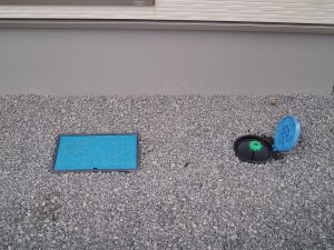 メーターボックスの横にある水抜栓の丸い蓋が開けられている写真