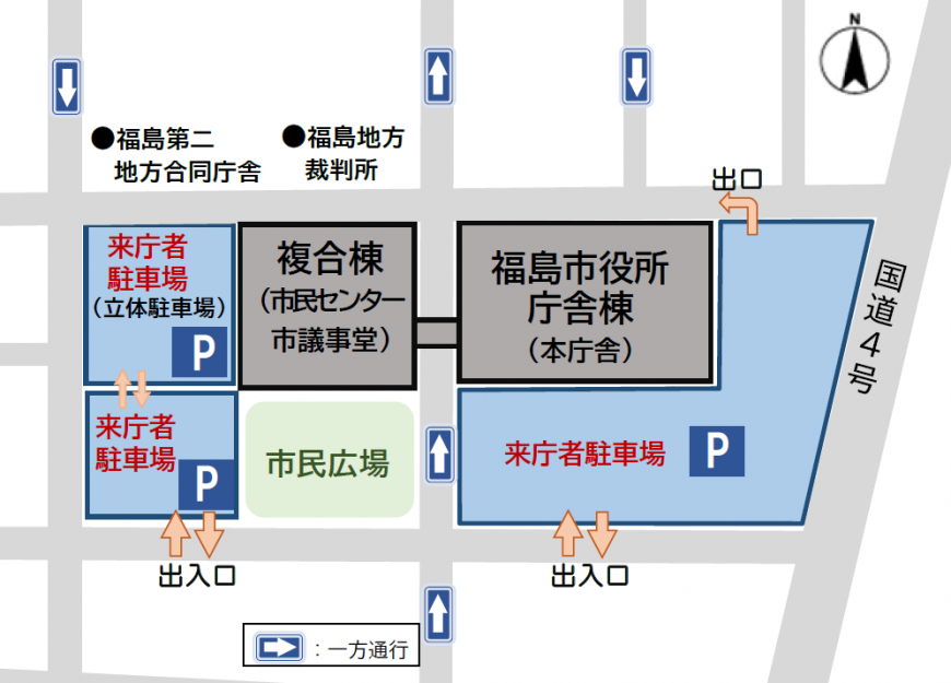 福島市役所周辺の駐車場の案内図