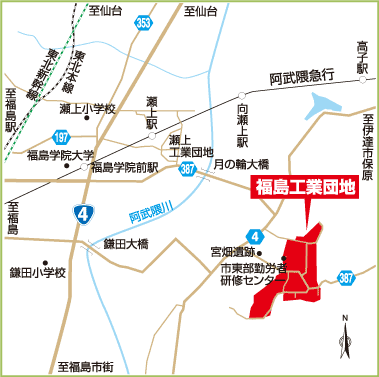 福島工業団地の位置が赤色で示された地図