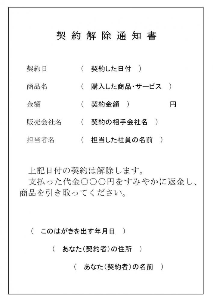 販売会社宛てハガキの裏面