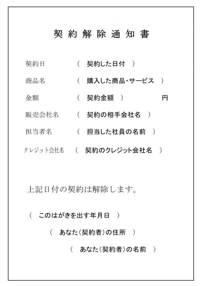クレジット会社宛てハガキの裏面