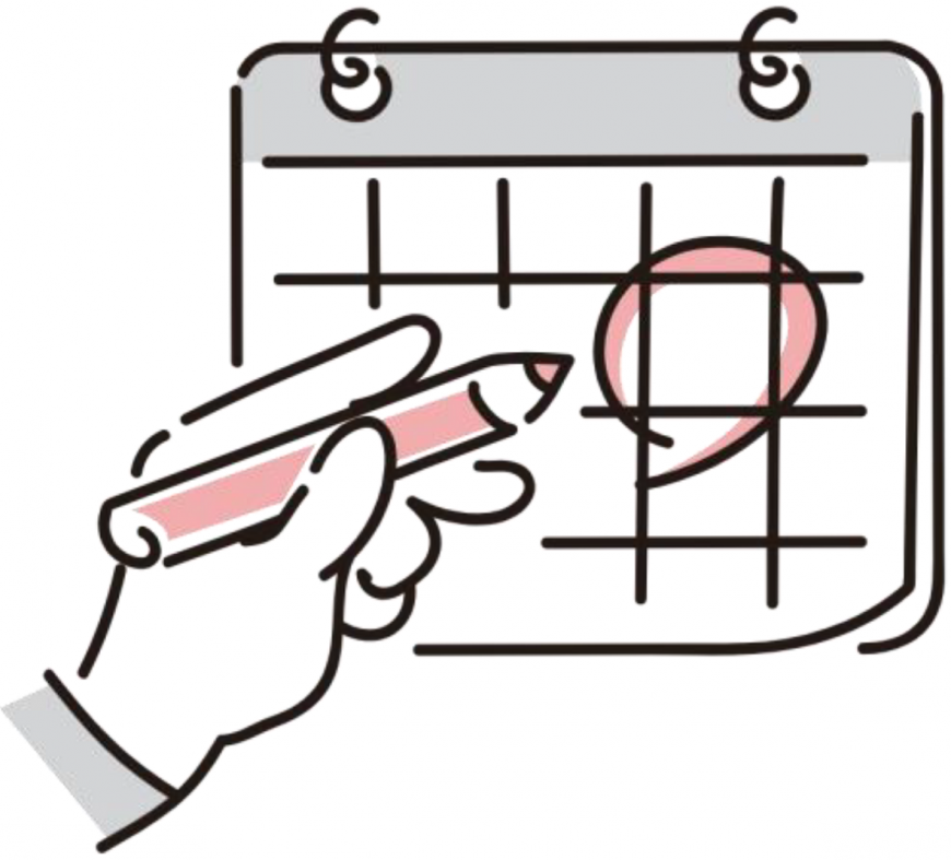 カレンダーの日付にマル印を書いているイラスト