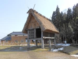 完成した桜町遺跡の掘立柱建物の写真