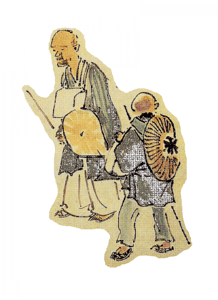 袈裟を着た松尾芭蕉と弟子のイラスト