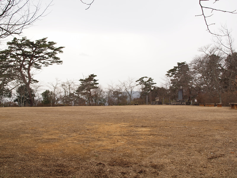 広々とした広場の周りに木々が生えている大鳥城跡の写真