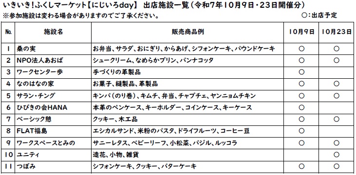 つぼみ追加後10月出店一覧にじいろday