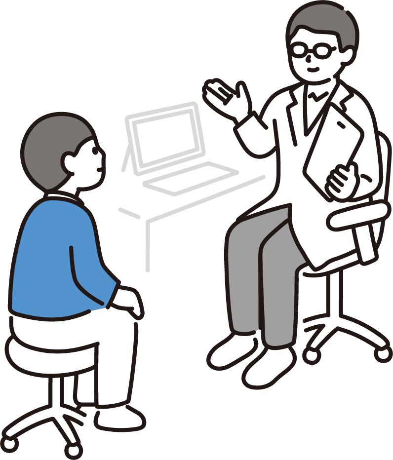 向かい合って椅子に座った男性と医師が話をしているイラスト