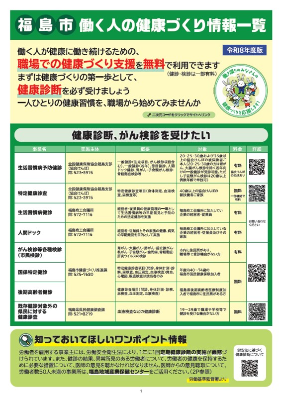福島市働く人の健康づくり情報一覧