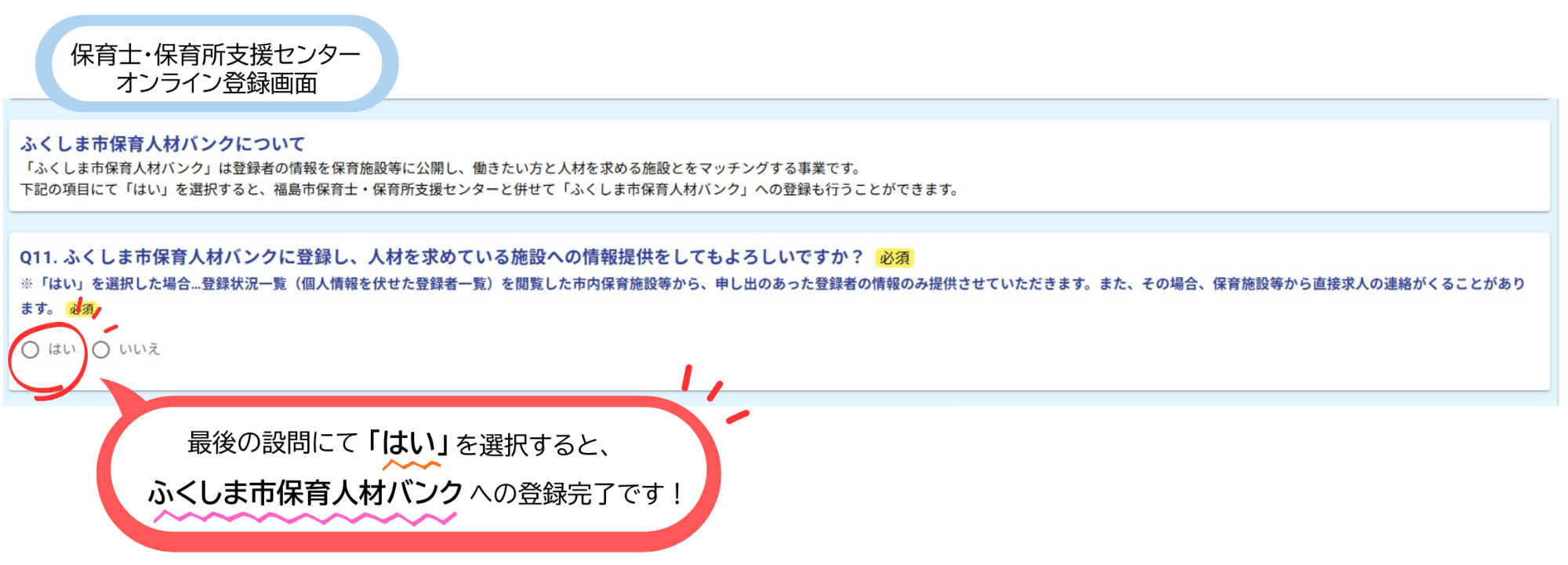 ふくしま市保育人材バンク登録の仕方について