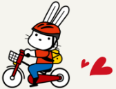ヘルメットを被り自転車に乗るももりんのイラスト