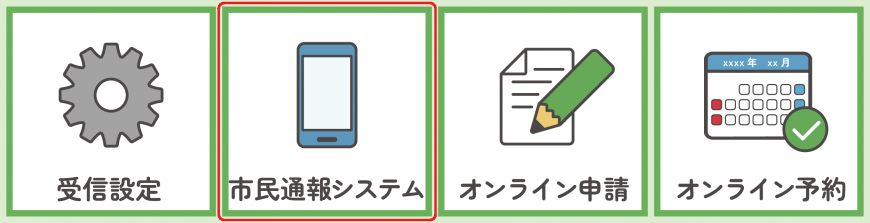 LINEトークメニューの「市民通報システム」が赤線で囲まれている画像