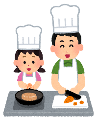 料理する親子のイラスト