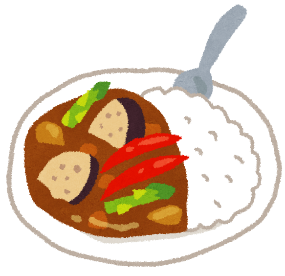 お皿に盛られた野菜たっぷりのカレーライスのイラスト