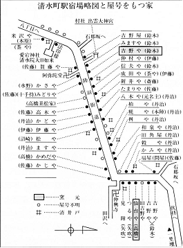 清水町駅宿場略図と屋号をもつ家