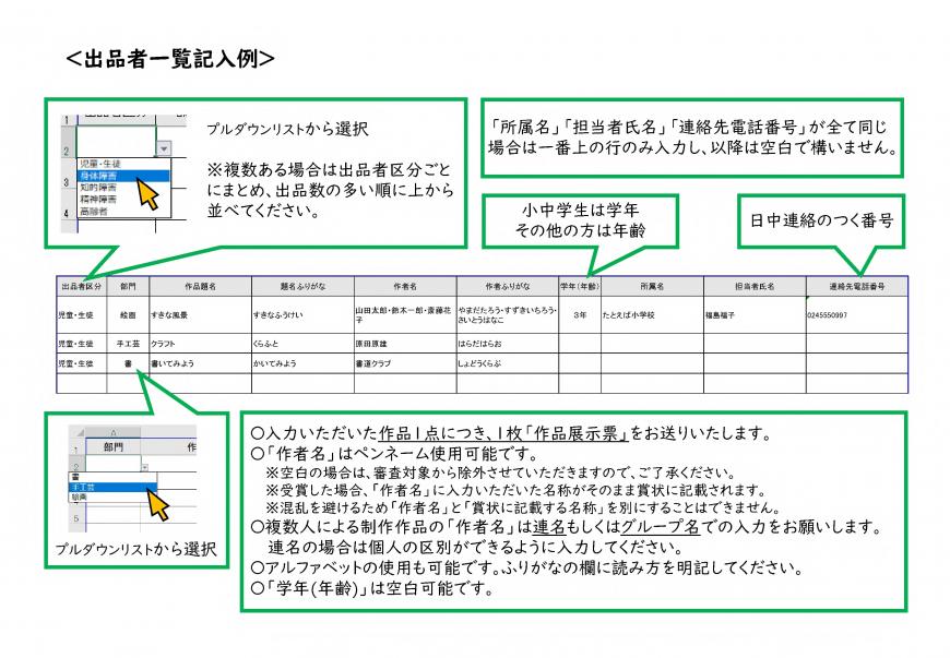 出品者一覧記入例