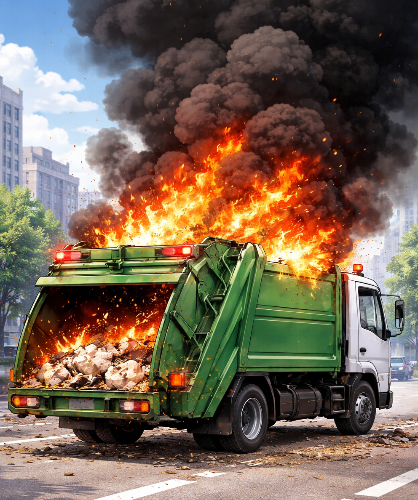 ごみ収集車が燃えるイラスト