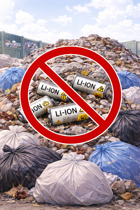 リチウムイオンバッテリーを捨ててしまうことを防止するイラスト