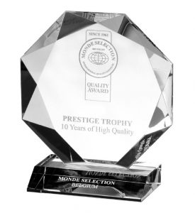 十角形にカットされた大きな透明なクリスタル・プレステージ・トロフィーの写真