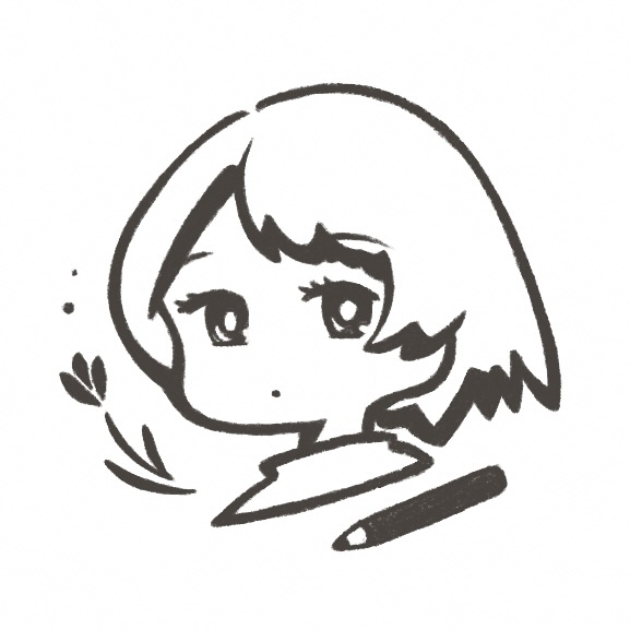 白黒のショートカットの女性の顔と鉛筆のイラスト
