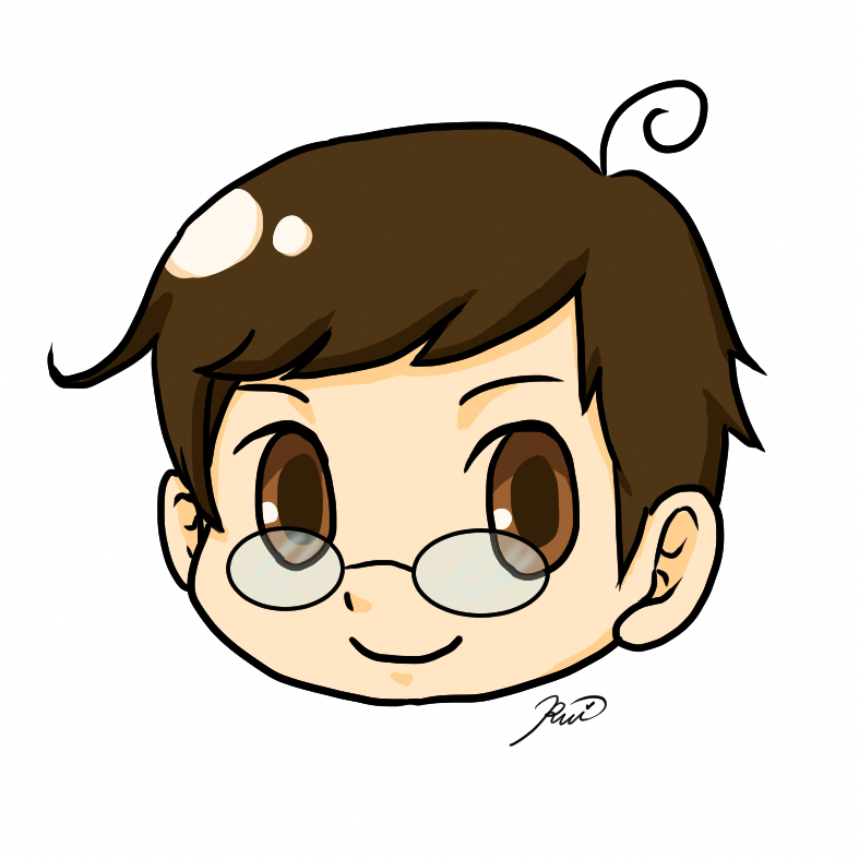楕円形の色付きメガネの男性の顔のイラスト