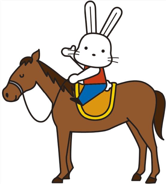 うさぎのキャラクターが馬に乗っているイラスト