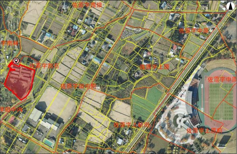 旧佐原小学校跡地周辺の航空写真