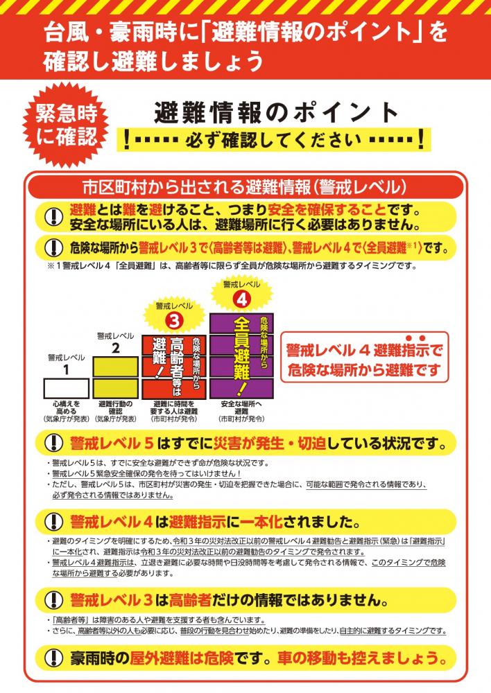避難情報についての案内チラシ