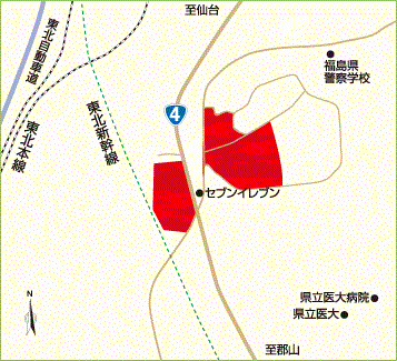 南福島地区の位置が赤色で示された地図