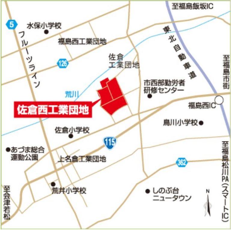 佐倉西工業団地の位置が赤色で示された地図