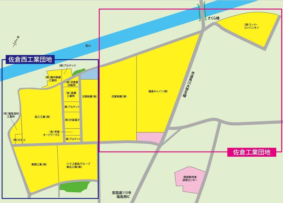 佐倉西工業団地が青色で囲まれた区画図