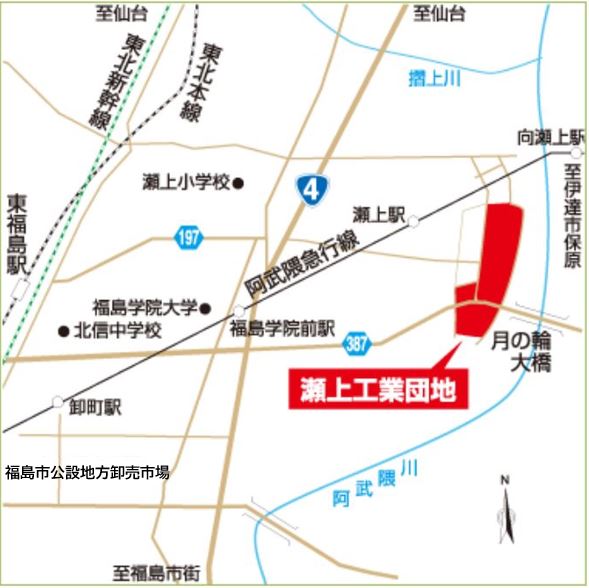 瀬上工業団地の位置が示された地図