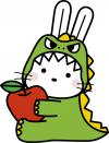 恐竜の着ぐるみ姿で真っ赤なりんごを持った福島市観光PRキャラクター「ももりん」のイラスト