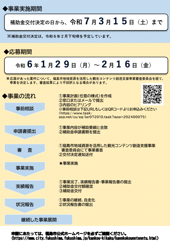 福島市地域資源を活用した観光コンテンツ創造支援事業のチラシ（裏面）