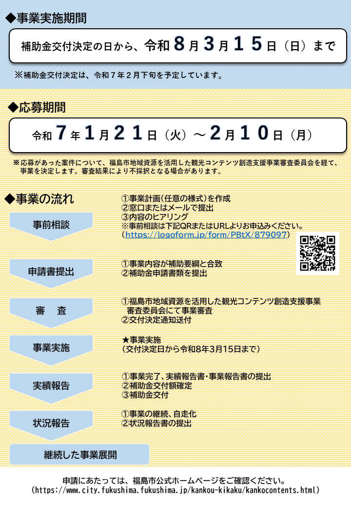 福島市地域資源を活用した観光コンテンツ創造支援事業のチラシ（裏面）