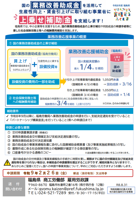 中小企業等業務改善応援事業のチラシ