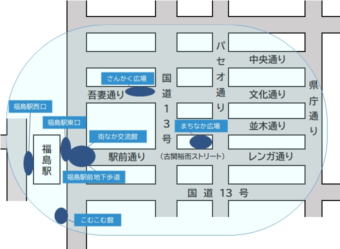 活動エリアが囲まれた地図のイラスト