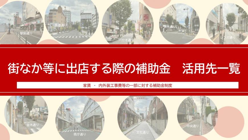 街なか等に出店する際の補助金 活用先一覧のチラシの一部