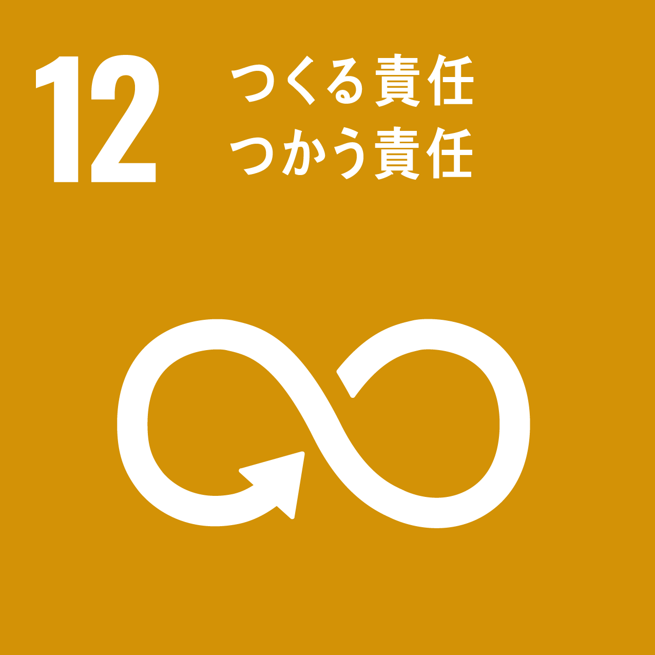 「12.つくる責任つかう責任」の文字と、無限大のマーク中央の一部が矢印になっているSDGs目標12のアイコン