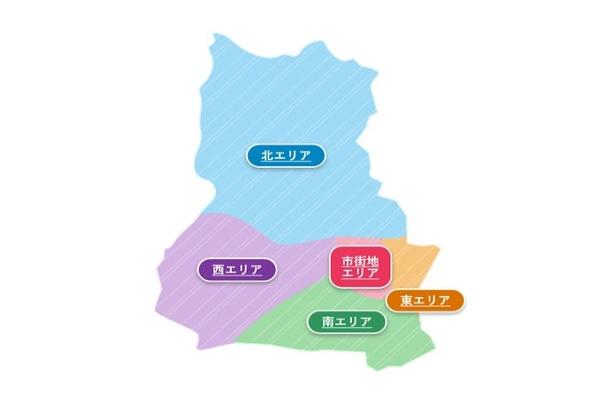 福島市を5つのエリアに分けた地図