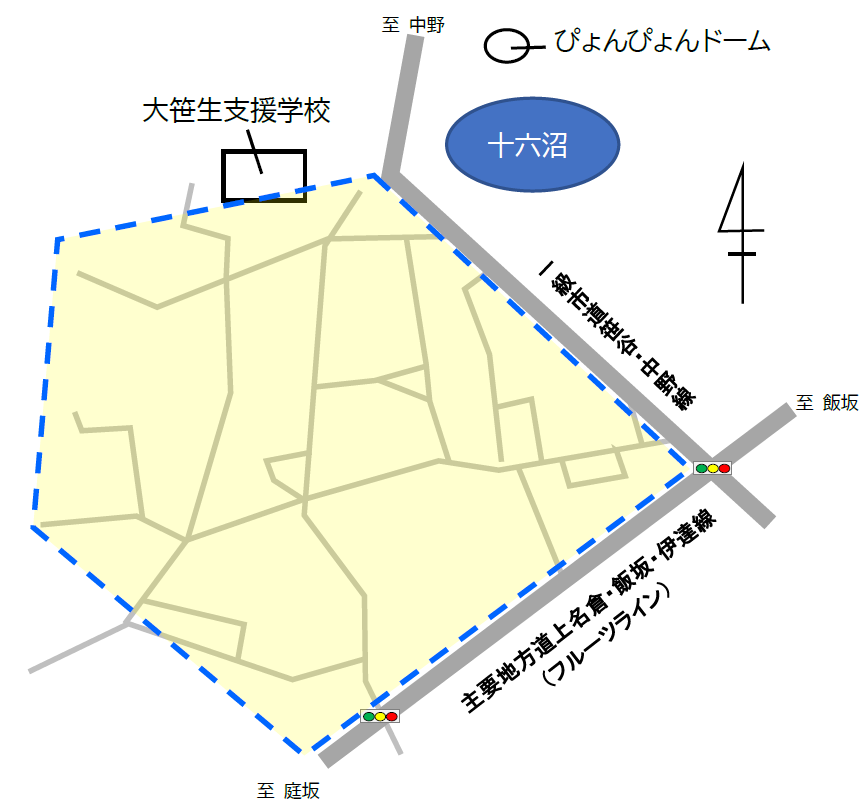 通行についてのお願いの場所を示した地図