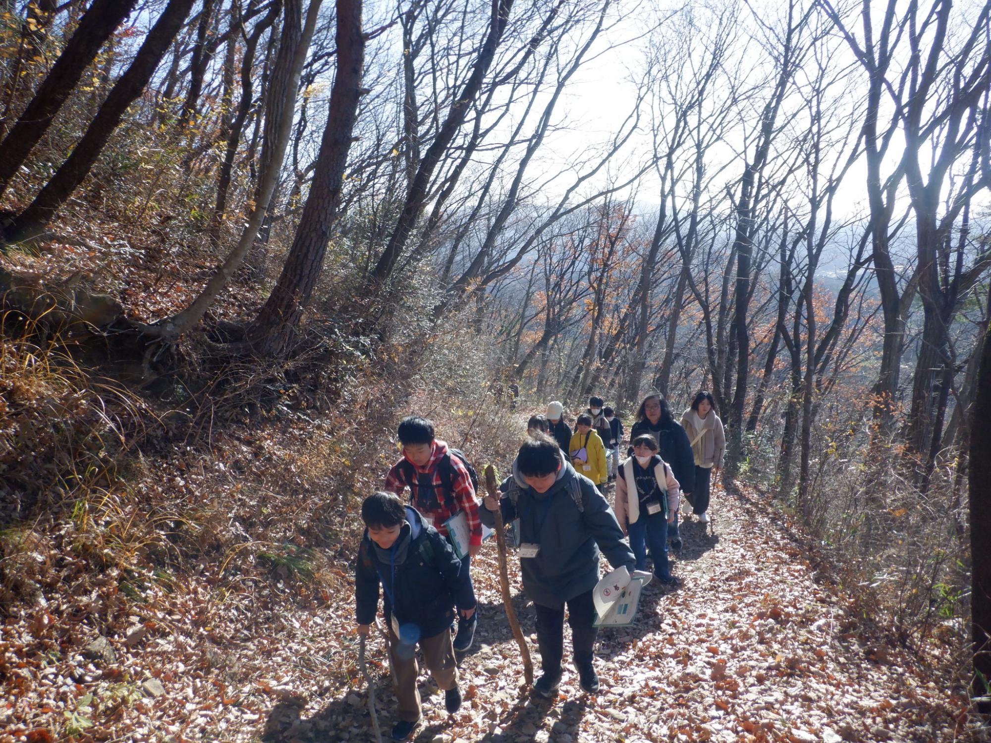 千貫森を散策する隊員