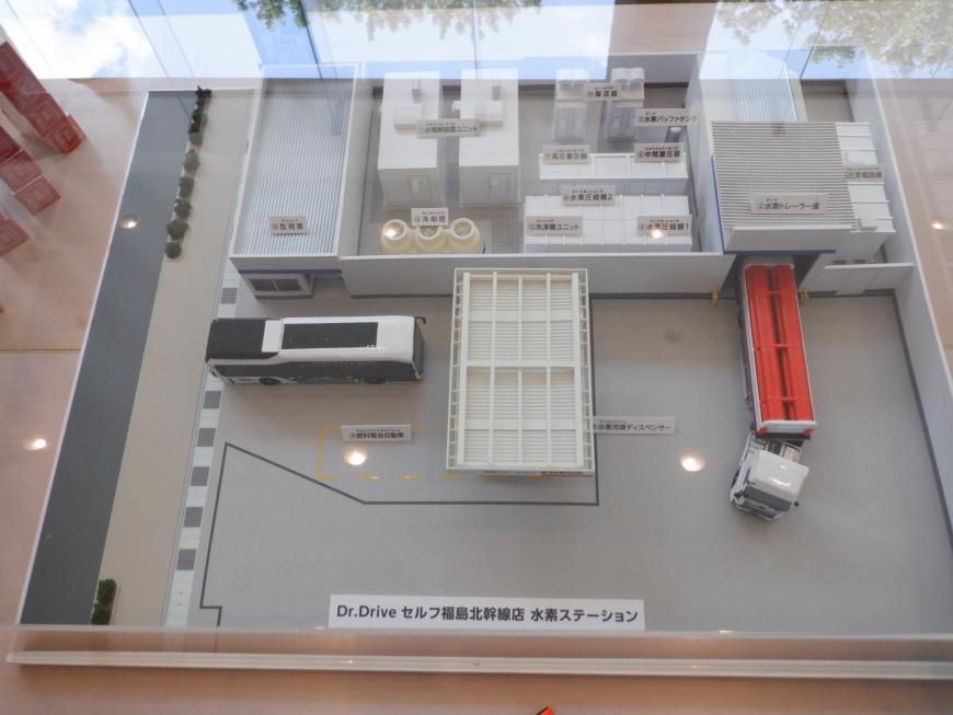 会場に展示された、水素ステーションのジオラマ模型の写真
