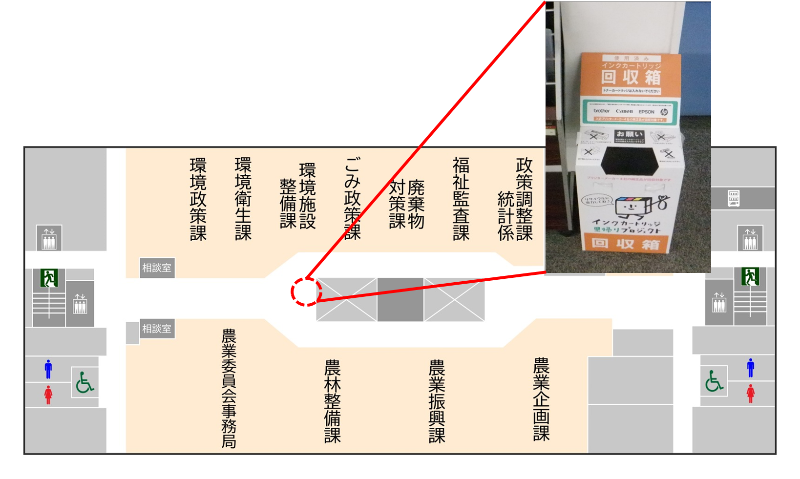 市役所5階の設置場所を示した位置図