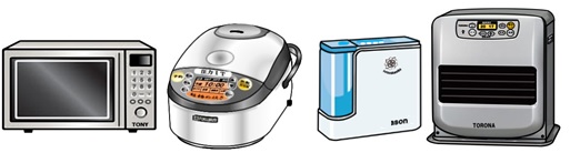不燃ごみ（家電品：電子レンジ、炊飯器、加湿器、ストーブ）のイラスト