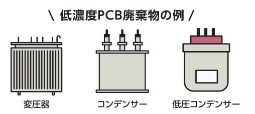 PCB機器例（変圧器、コンデンサー、低圧コンデンサーのイラスト）