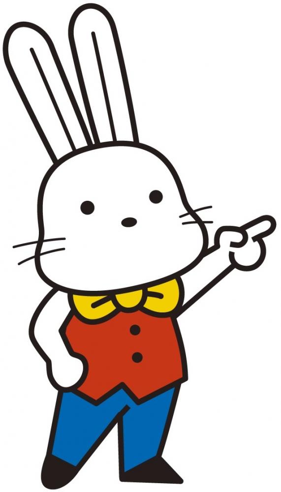 左手を伸ばして右を指さすももりんのイラスト
