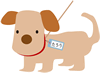 名札のついた首輪をつけた茶色の犬のイラスト