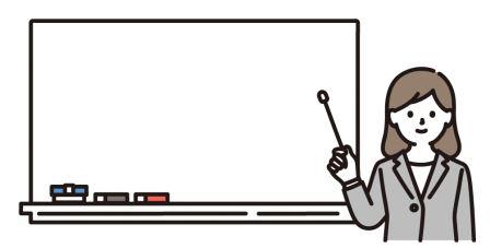 ホワイトボードの前で指差し棒を持っている女性のイラスト