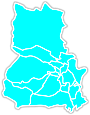 水色に色付けされた福島市の地図